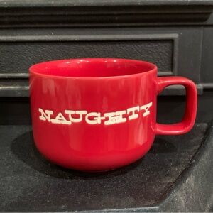 Crate & Barrel Naughty Nice Large Christmas Ceramic Mug Cup Red Brand New